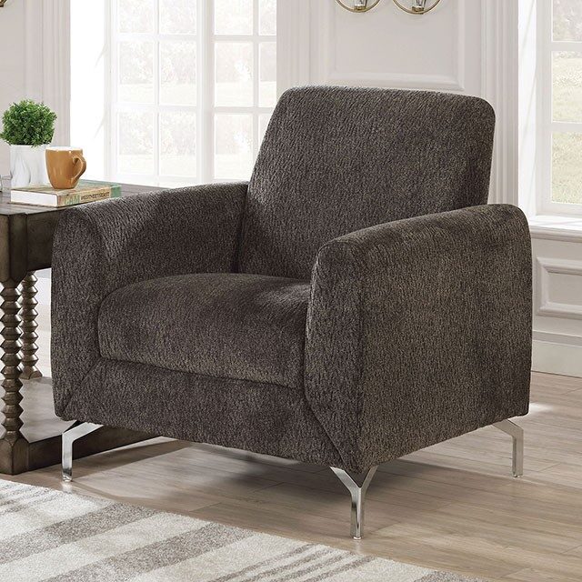 Touch of modernity and a visually striking silhouette linen-like fabric chair by Furniture of America