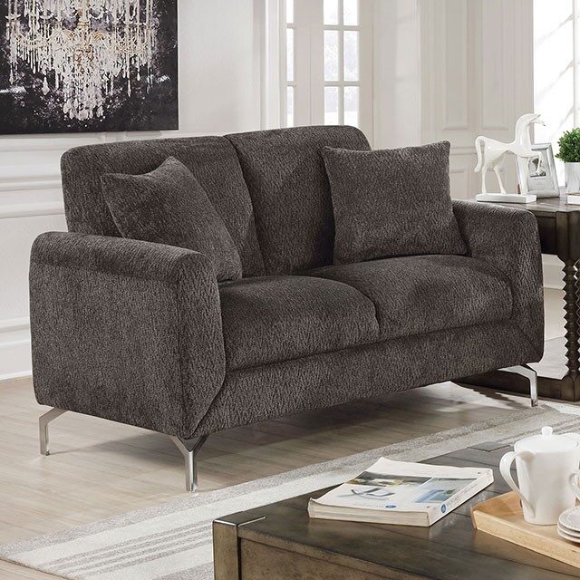 Touch of modernity and a visually striking silhouette linen-like fabric loveseat by Furniture of America