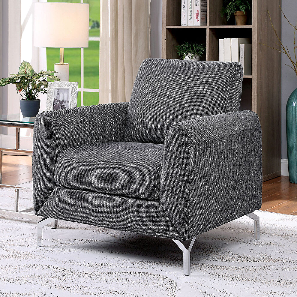 Gray linen-like fabric contemporary chair by Furniture of America