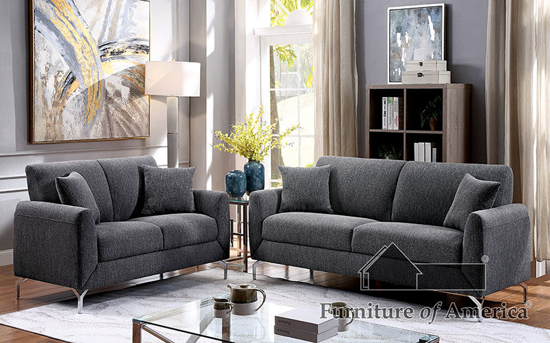 Gray linen-like fabric contemporary sofa by Furniture of America