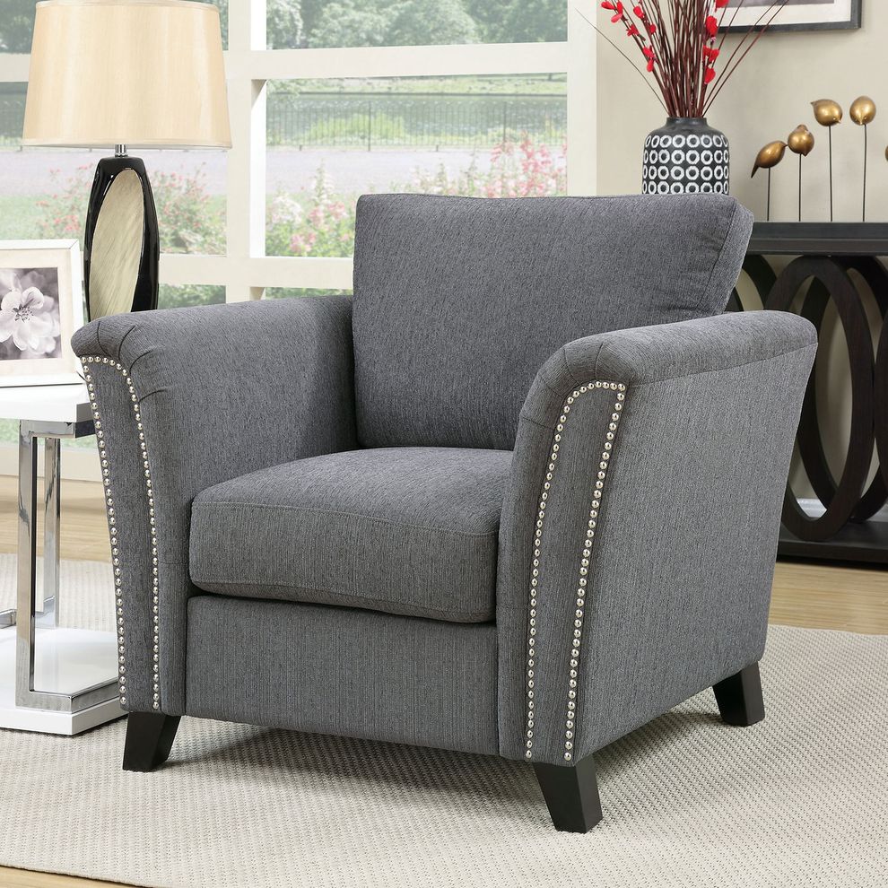 Gray Contemporary Chair w/ Nailhead Trim by Furniture of America