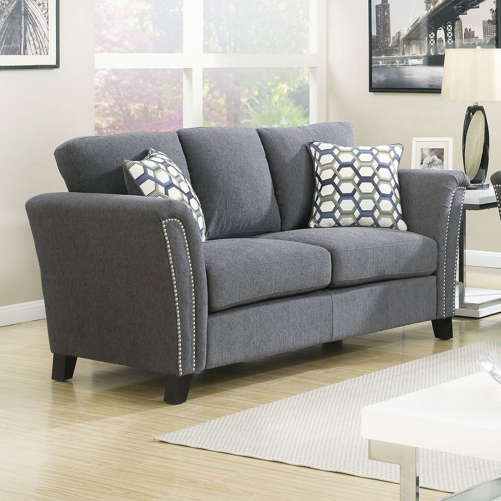 Gray Contemporary Loveseat w/ Nailhead Trim by Furniture of America