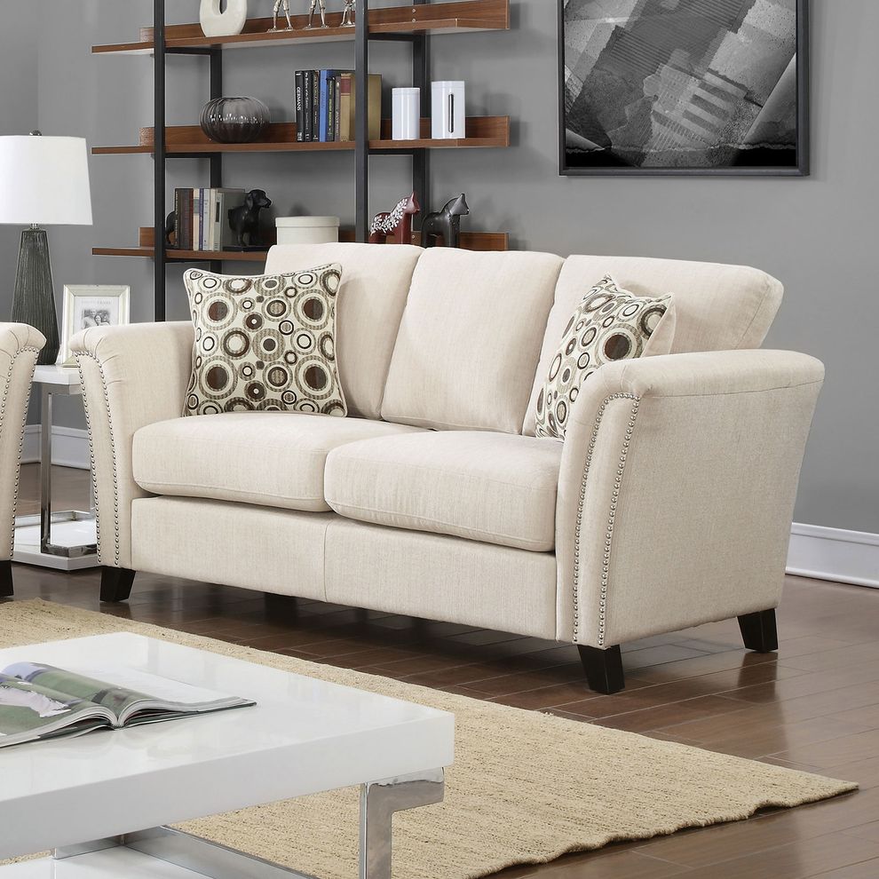Ivory Contemporary Loveseat w/ Nailhead Trim by Furniture of America