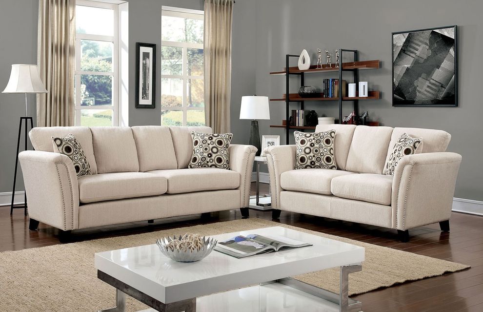 Ivory Contemporary Sofa w/ Nailhead Trim by Furniture of America