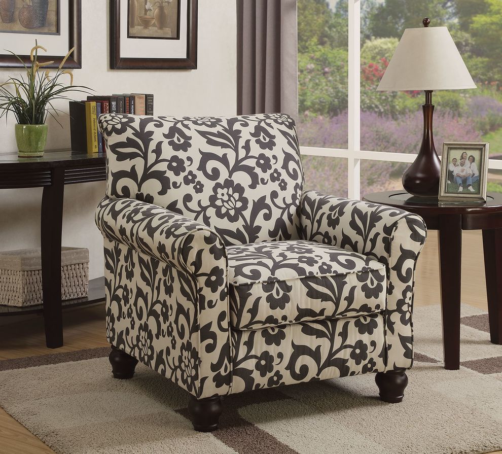 Gray/Ivory Pattern Transitional Accent Chair, Floral Pattern by Furniture of America