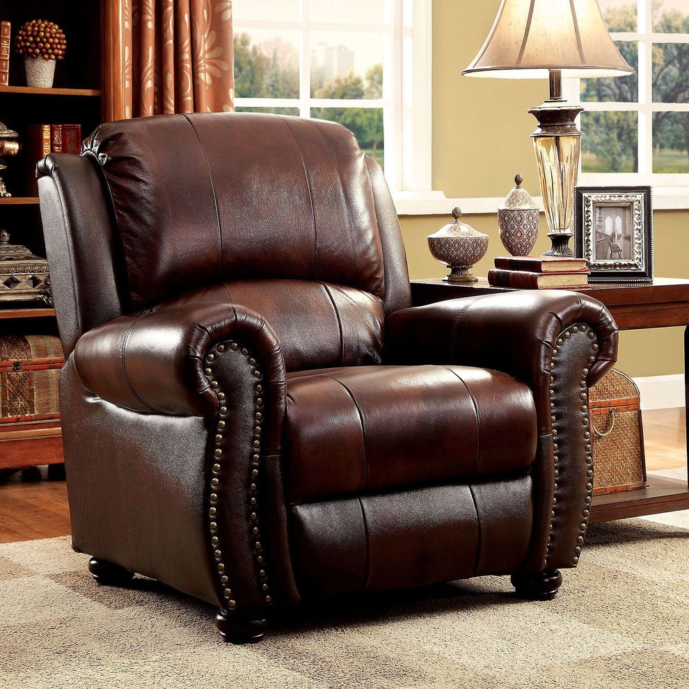 Top grain leather match transitional style chair by Furniture of America