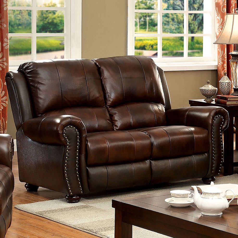 Top grain leather match transitional style loveseat by Furniture of America