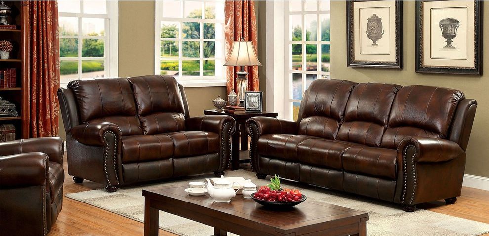 Top grain leather match transitional style sofa by Furniture of America