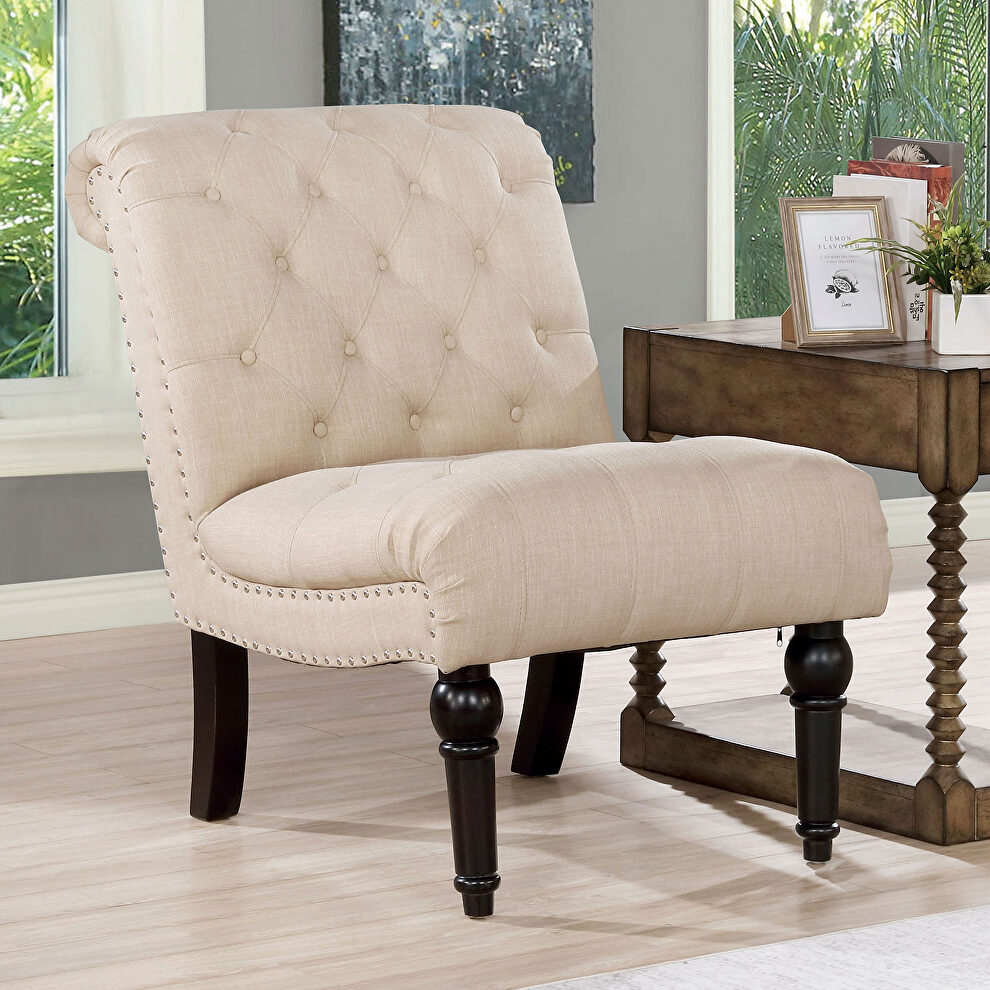 Soft beige linen fabric chair by Furniture of America