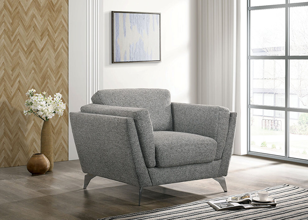Mid-century modern chair in gray tweed-like fabric by Furniture of America