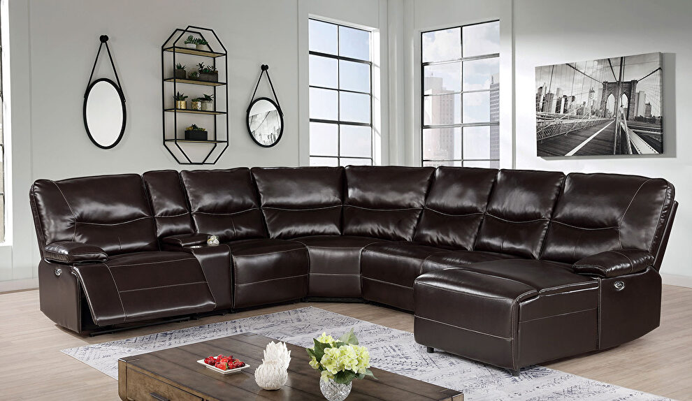 Dark brown leatherette power reclining sectional sofa by Furniture of America