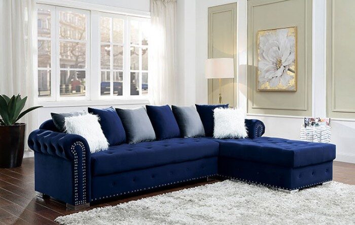 Luxury and comfort soft velvet-like fabric sectional sofa by Furniture of America