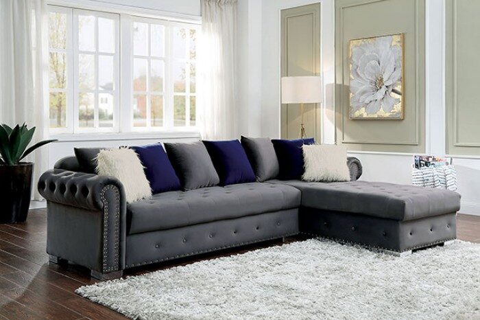 Luxury and comfort soft gray velvet-like fabric sectional sofa by Furniture of America