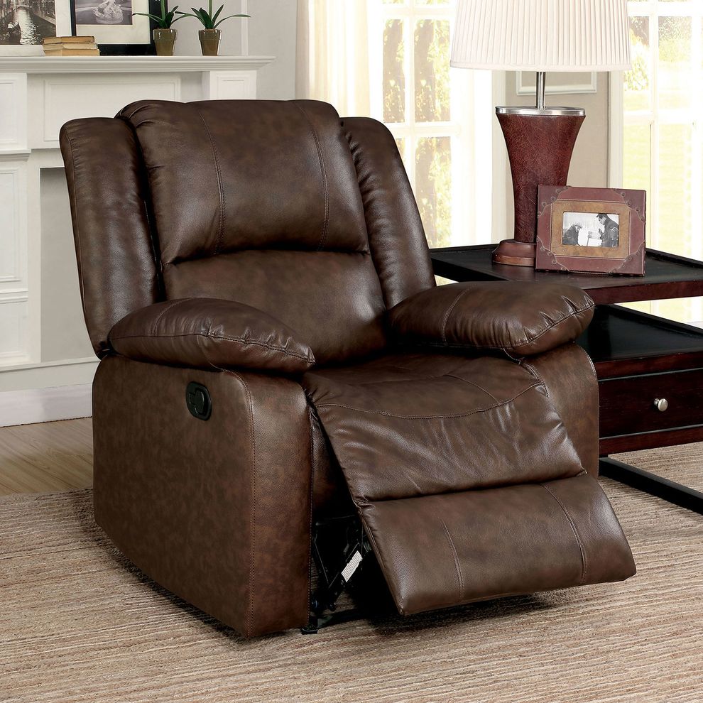 Brown Transitional Chair w/ 2 Recliners by Furniture of America