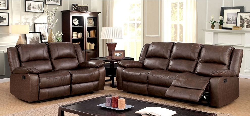 Brown Transitional Sofa w/ 2 Recliners by Furniture of America