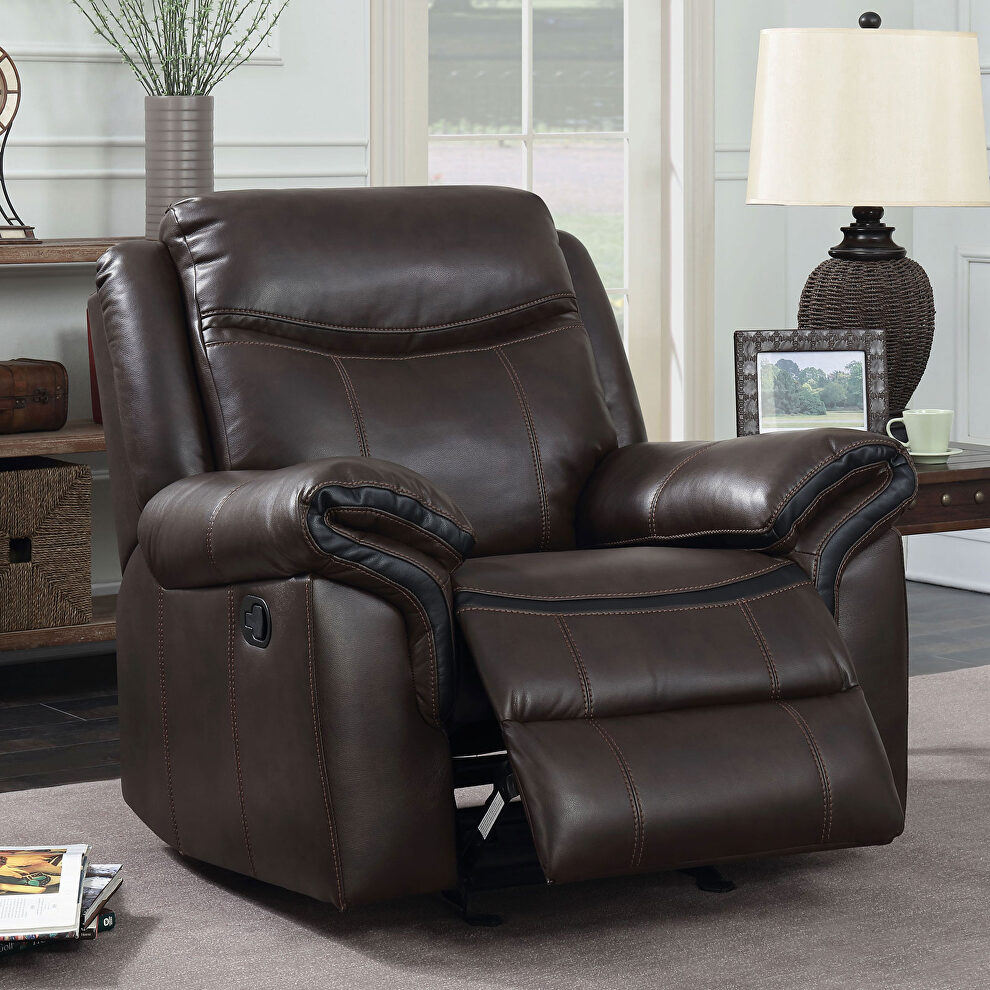 Brown breathable leatherette power recliner chair by Furniture of America