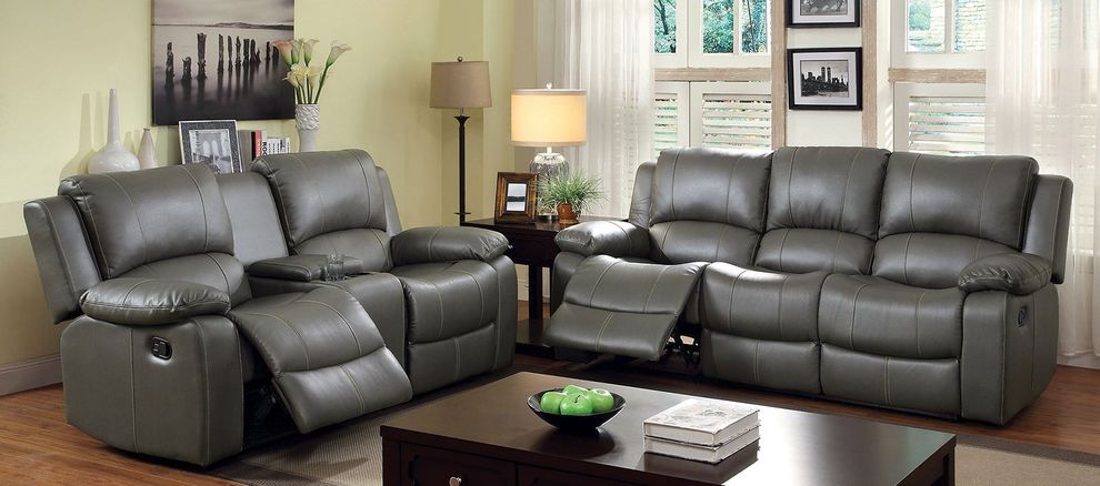 Gray Transitional Motion Sofa w/ Drop-Down Table by Furniture of America