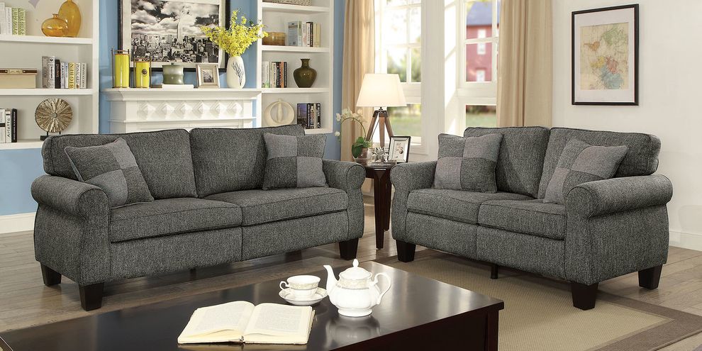 Dark Gray/Espresso Transitional Sofa by Furniture of America