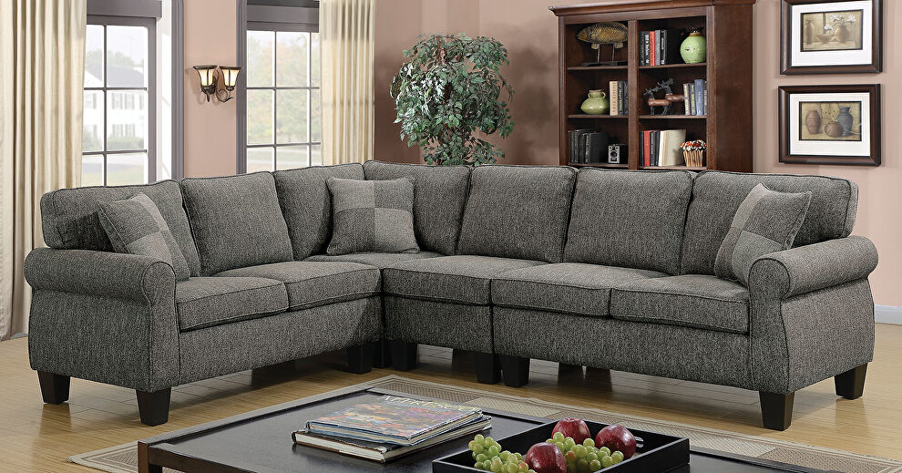 Transitional design dark gray linen-like fabric sectional sofa by Furniture of America