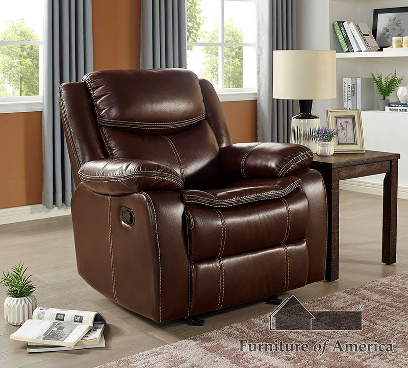 Superior cognac brown leatherette recliner chair by Furniture of America