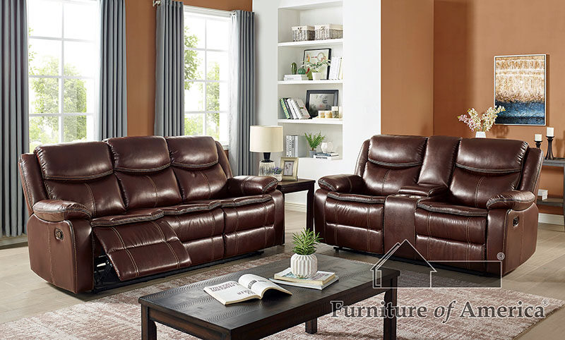 Superior cognac brown leatherette recliner sofa by Furniture of America