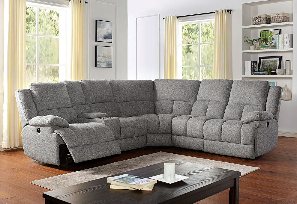 Gray transitional power recliner sectional with storage by Furniture of America