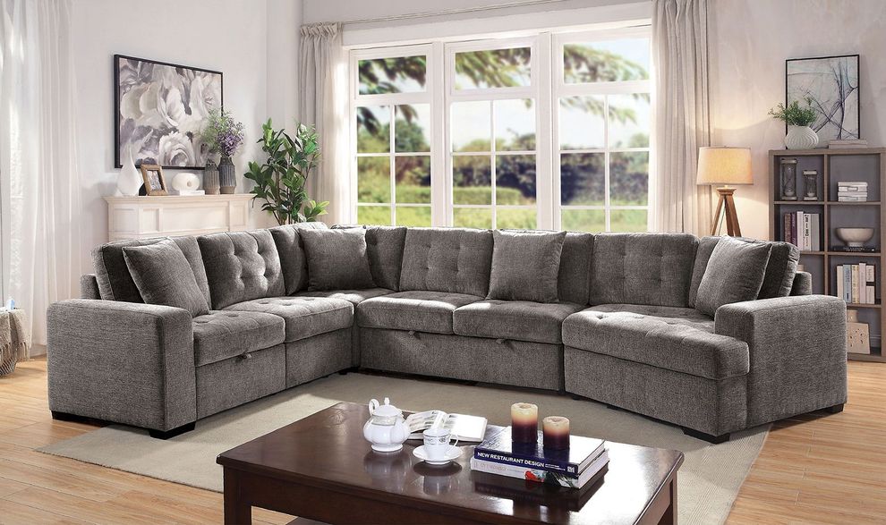 Gray oversized contemporary sectional sofa by Furniture of America