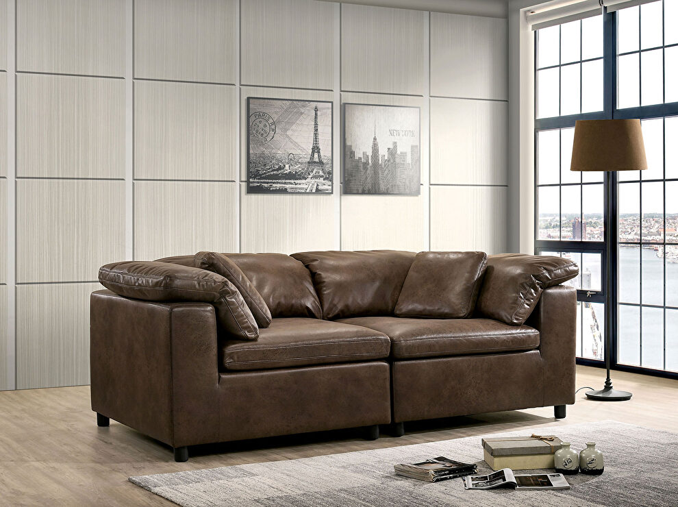 Modular design and neutral color faux leather loveseat by Furniture of America