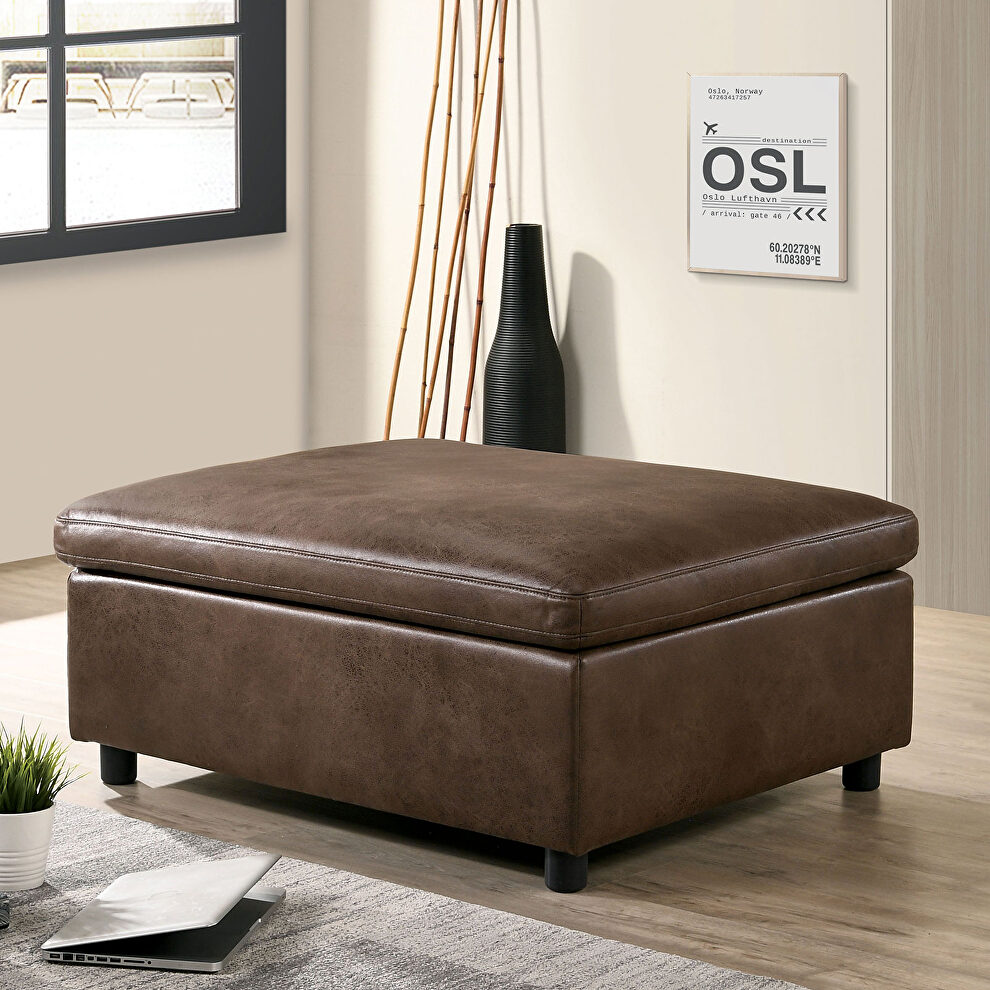 Modular design and neutral color faux leather ottoman by Furniture of America