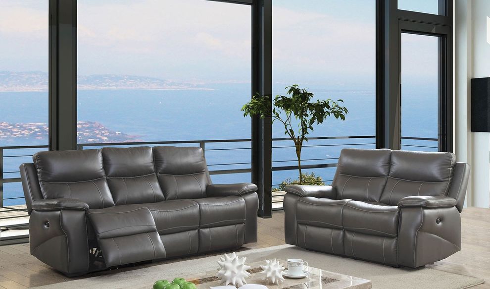 Gray contemporary motion recliner sofa by Furniture of America