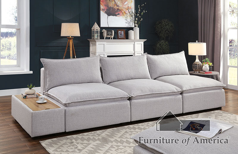 Light gray extra-plush fully-upholstered soft sofa by Furniture of America