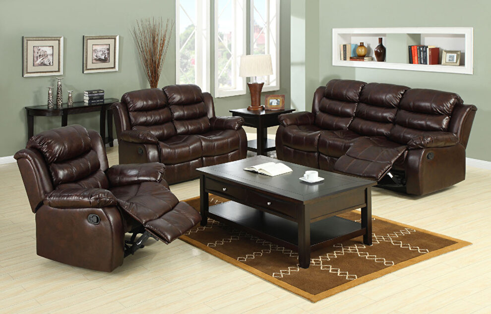 Rustic brown leather-like fabric sofa w/ 2 recliners by Furniture of America