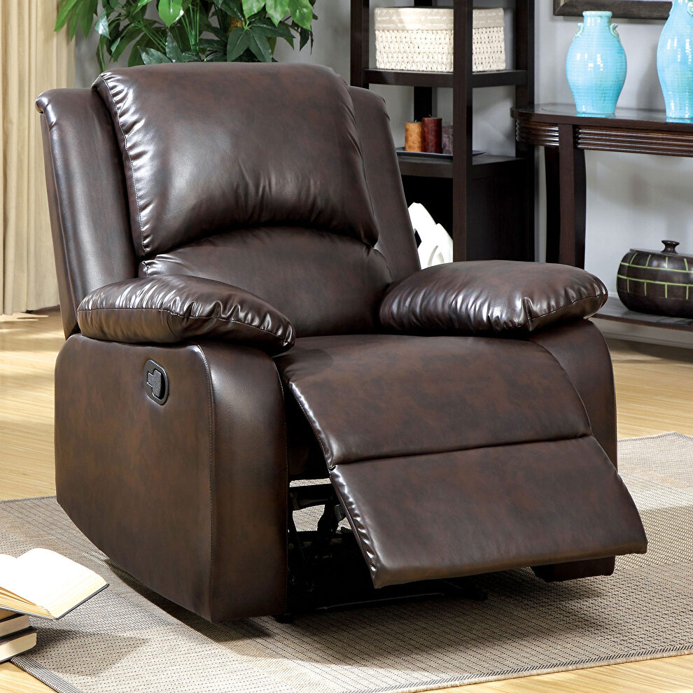 Rustic dark brown leatherette motion recliner chair by Furniture of America