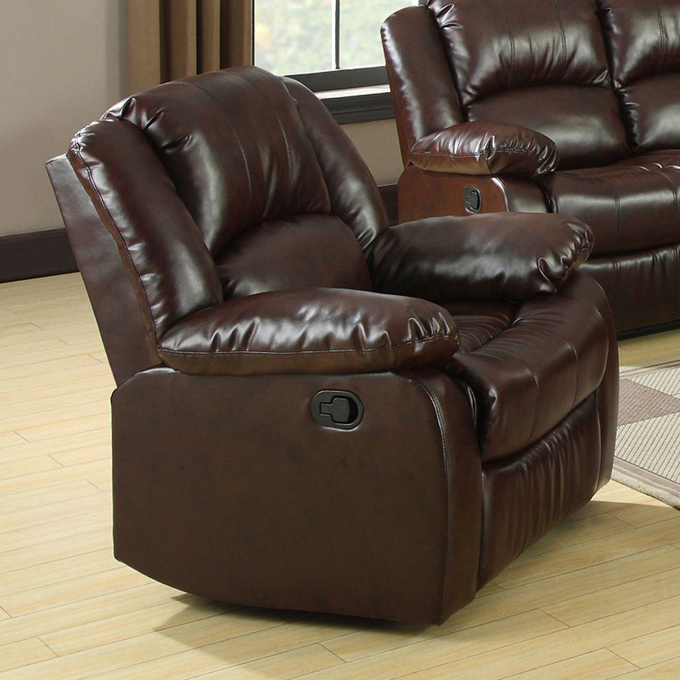 Dark Brown Transitional Chair w/ 2 Recliners by Furniture of America