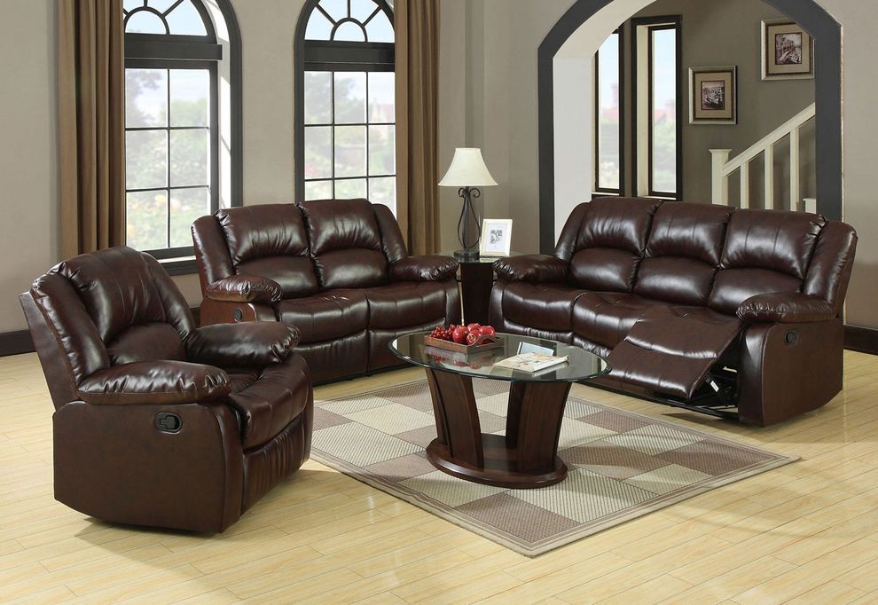 Dark Brown Transitional Sofa w/ 2 Recliners by Furniture of America