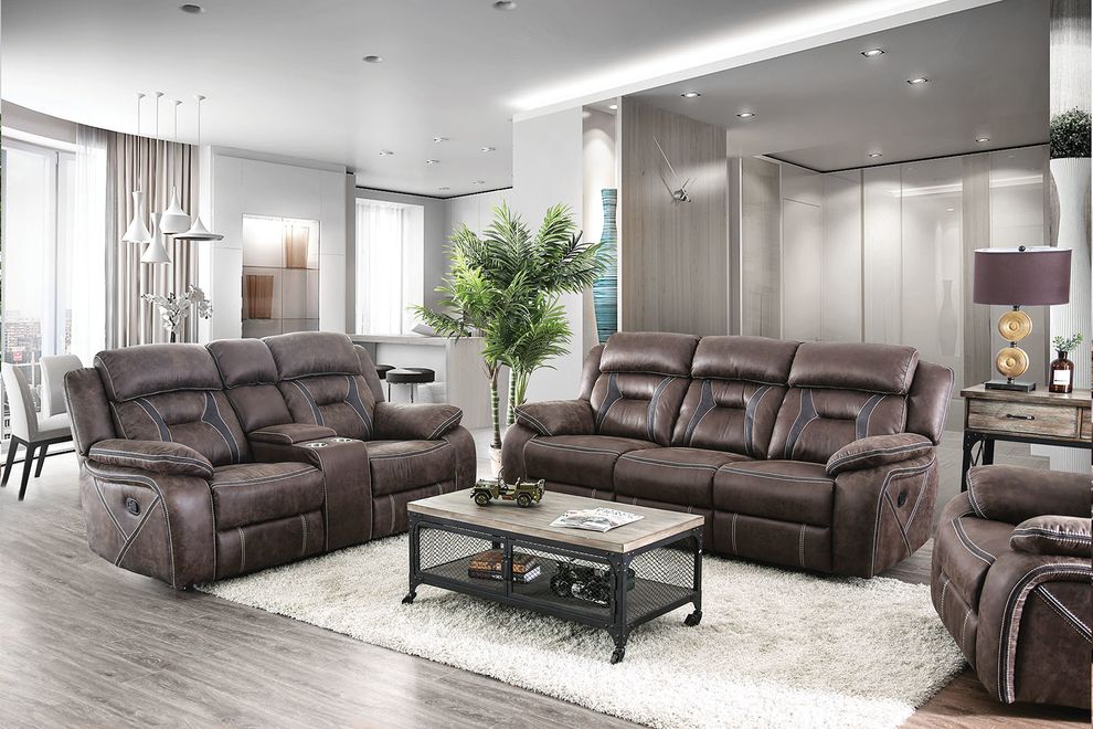 Brown contemporary reclining sofa by Furniture of America