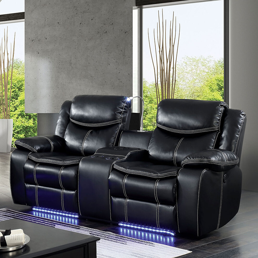 Black breathable leatherette power recliner loveseat by Furniture of America