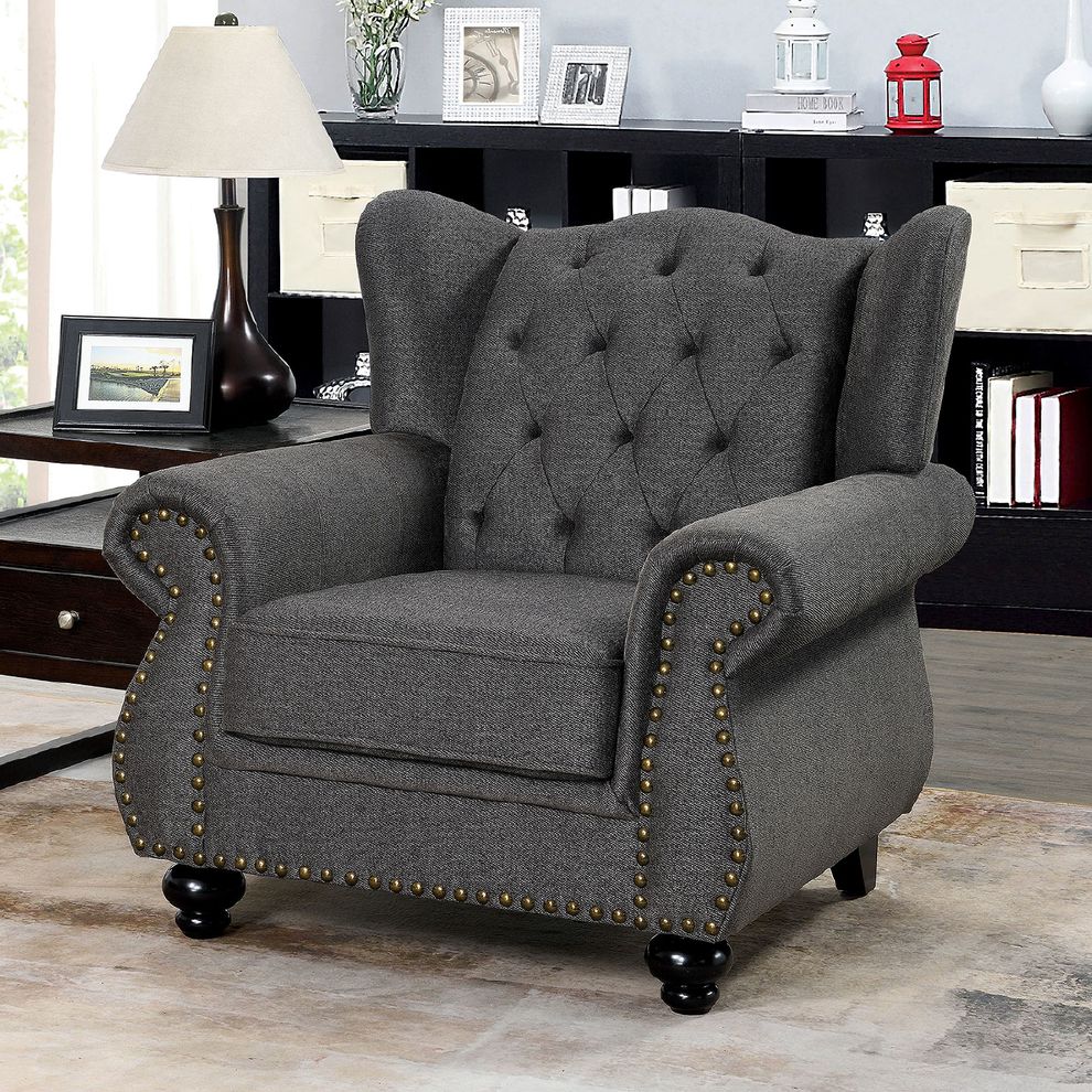 Dark Gray Ewloe Transitional Chair by Furniture of America