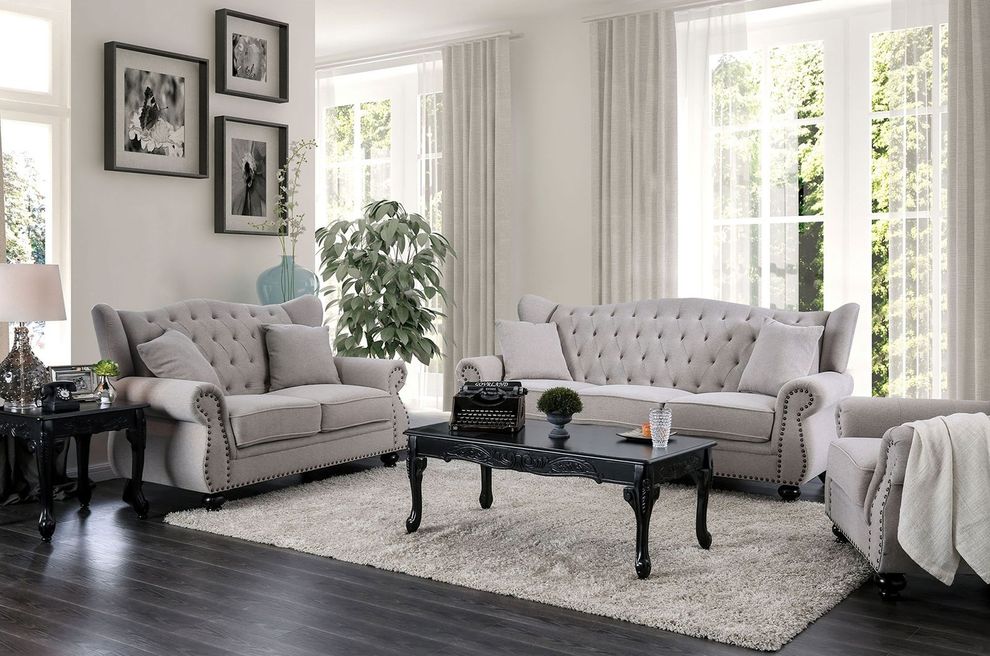 Light Gray Ewloe Transitional Sofa by Furniture of America