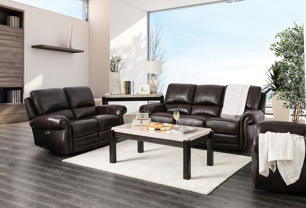 Brown Traditional Sofa w/ Powered Recliners by Furniture of America