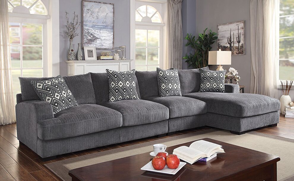 Large gray l-sectional w/ right chaise by Furniture of America