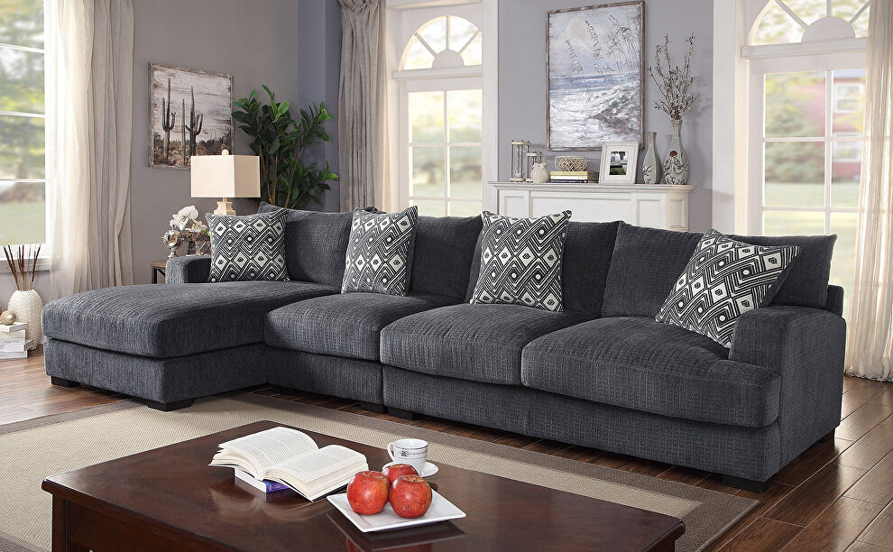 Large gray l-sectional w/ left chaise by Furniture of America