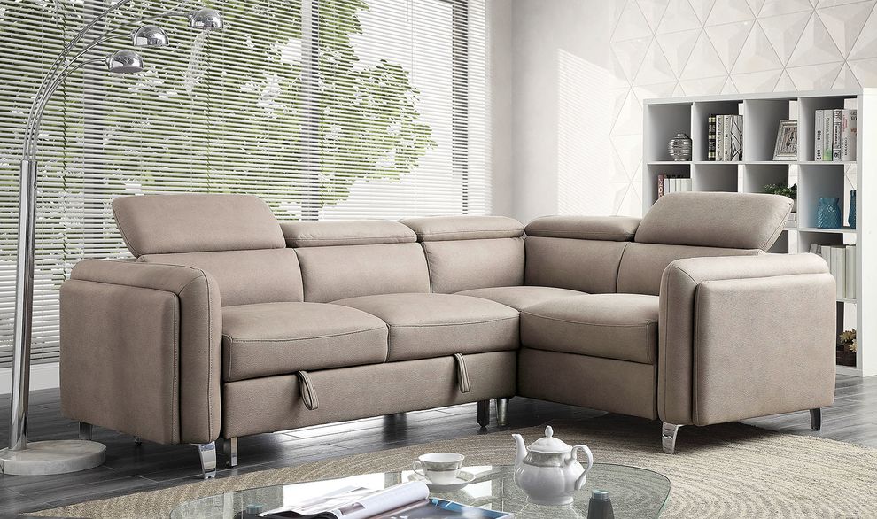Gray fabric contemporary sectional w/ sleeper by Furniture of America