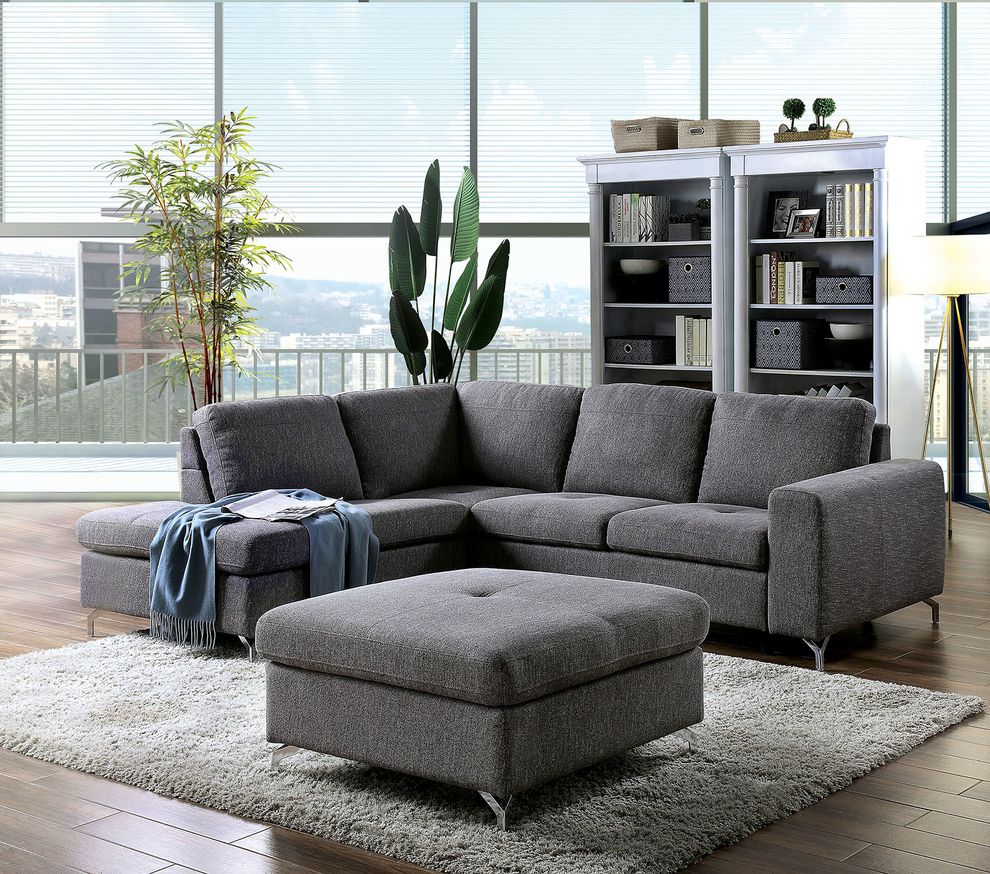 Compact gray fabric left-facing sectional by Furniture of America