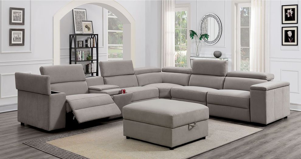Gray contemporary sectional w/ power recliners by Furniture of America