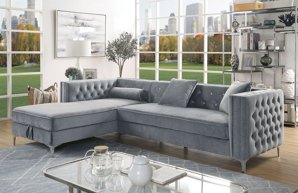 Gray transitional sectional w/ chaise storage by Furniture of America