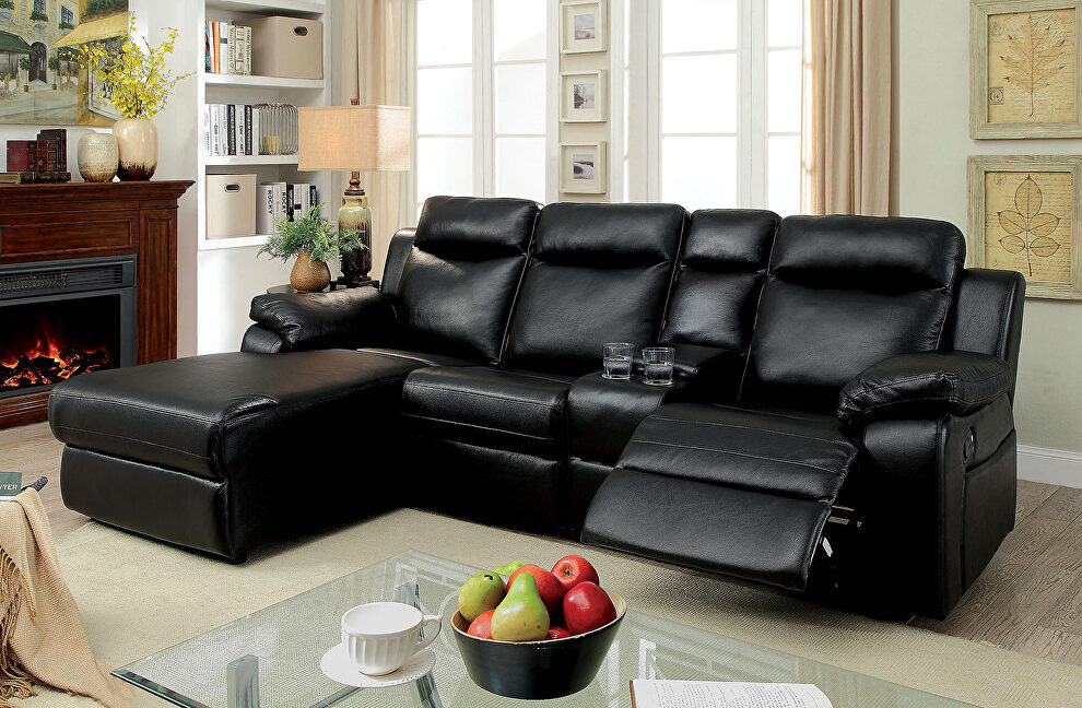 Black leatherette upholstery recliner sectional by Furniture of America