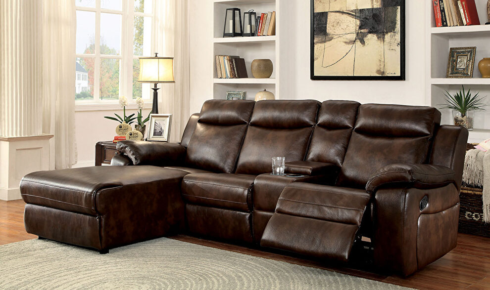 Brown leatherette upholstery recliner sectional by Furniture of America