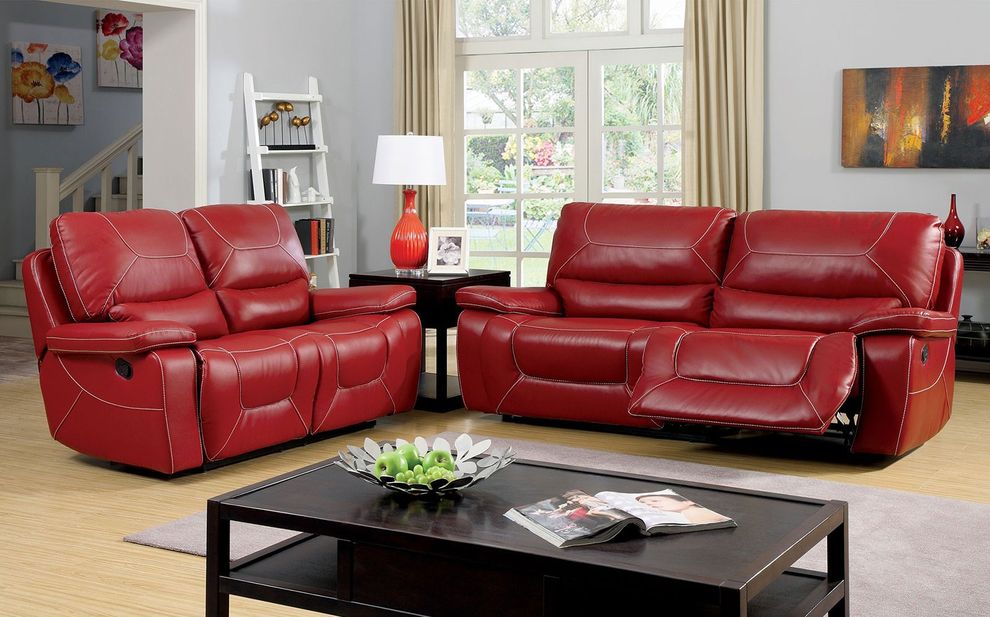 Red Contemporary Two Recliner Sofa by Furniture of America