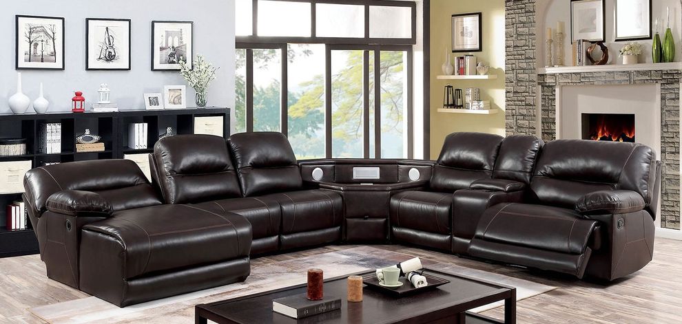 Brown transitional sectional w/ speaker wedge by Furniture of America